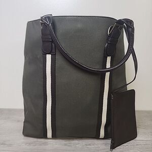 The Limited Canvas Shoulder Bag Faux Leather Coin Zipper Pockets Bottom Studs